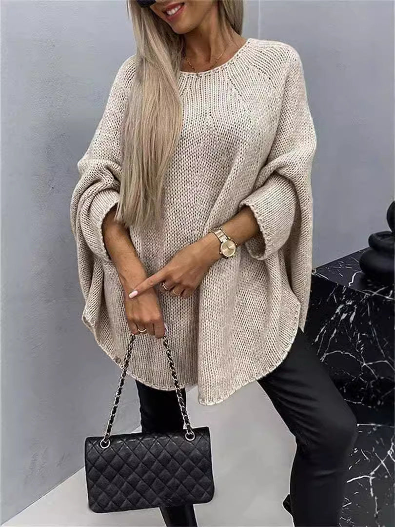 Batwing Sleeve Sweater for Women, Oversized Knit Shawl Top