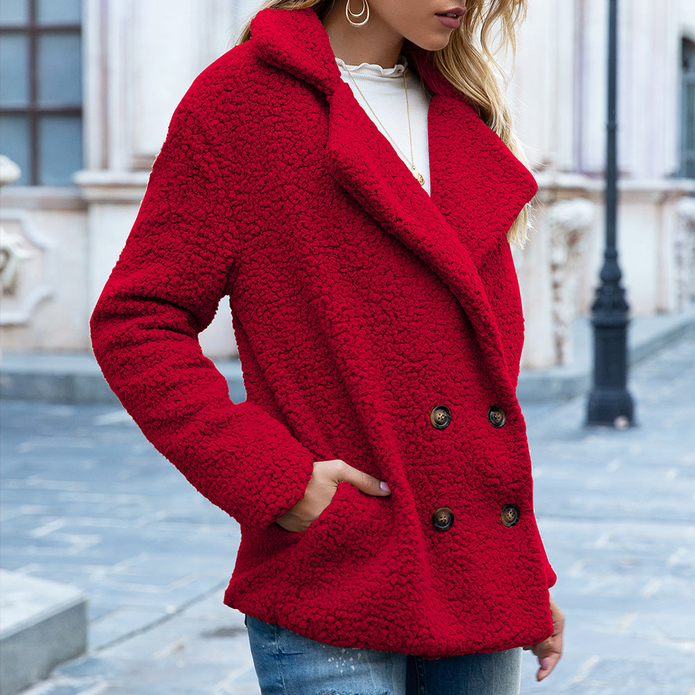 Fluffy Lapel Button Coat, Loose Fit Cozy Winter Jacket