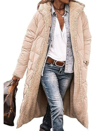 Hooded Long Coat for Women, Double-Sided Winter Cardigan Jacket