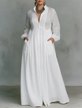 Vera - Maxi Minimalist Dress with Patchwork, High Collar and Long Sleeves