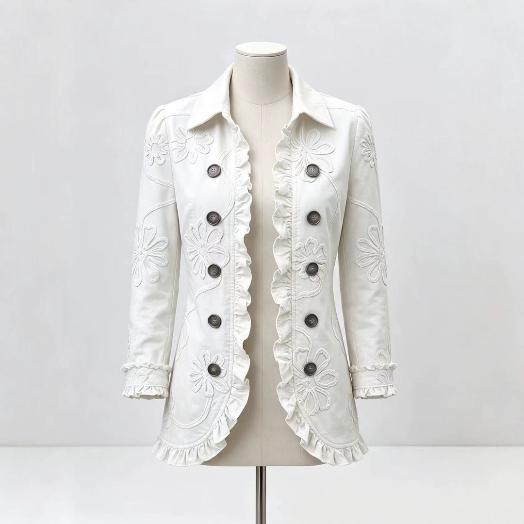 Ruffle Pleated Lapel Blazer, Casual Office Jacket for Women