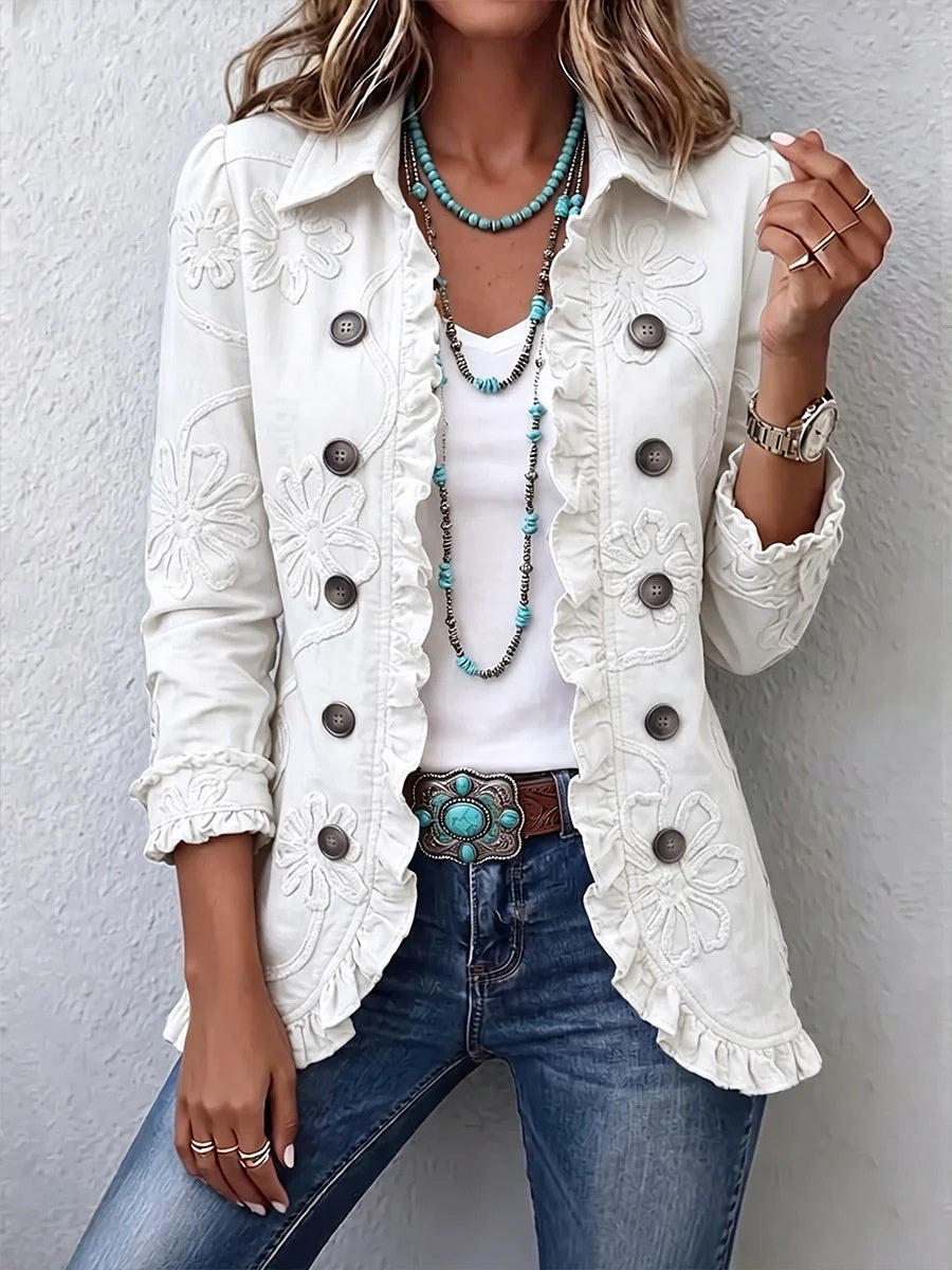 Ruffle Pleated Lapel Blazer, Casual Office Jacket for Women