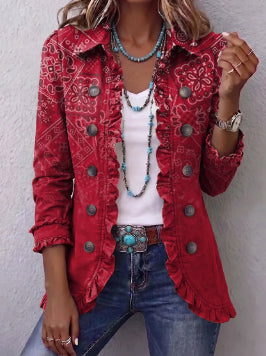 Ruffle Pleated Lapel Blazer, Casual Office Jacket for Women