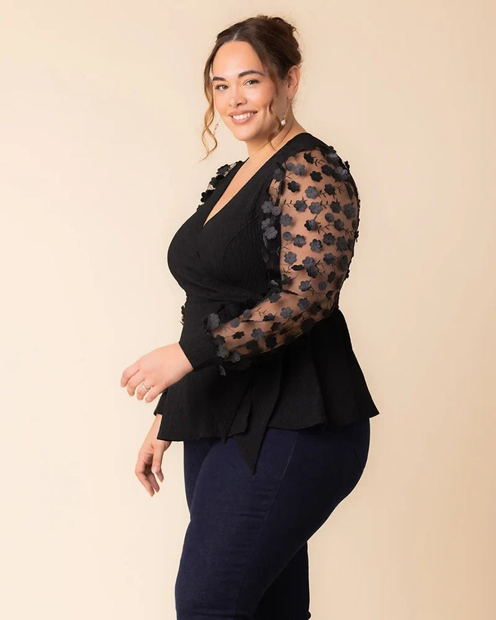 Scattered Petals Long Sleeve Wrap Top
