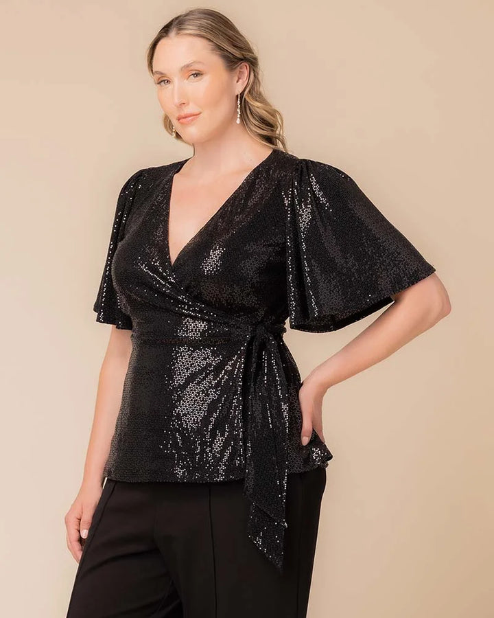 Shimmering Sequin Wrap Top
