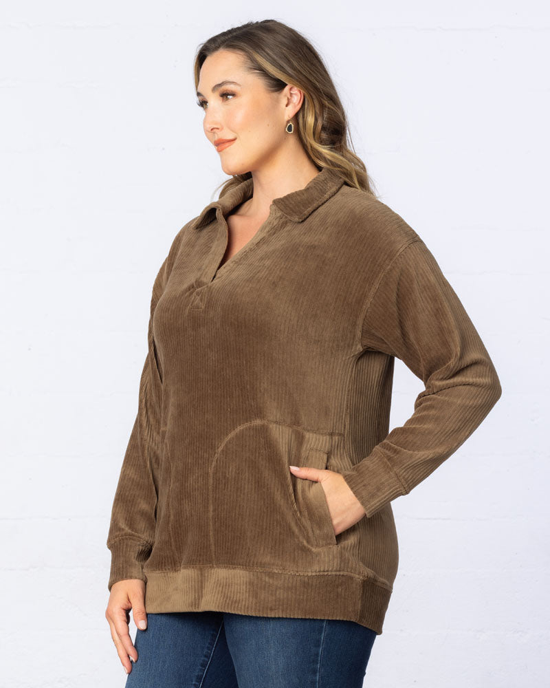 Oversized Collared Corduroy Pullover Tunic Top - Final Sale!