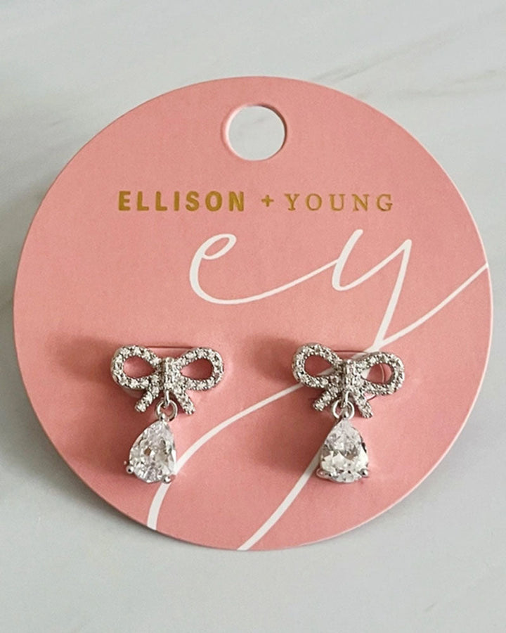 Glittering Bow Teardrop Earrings