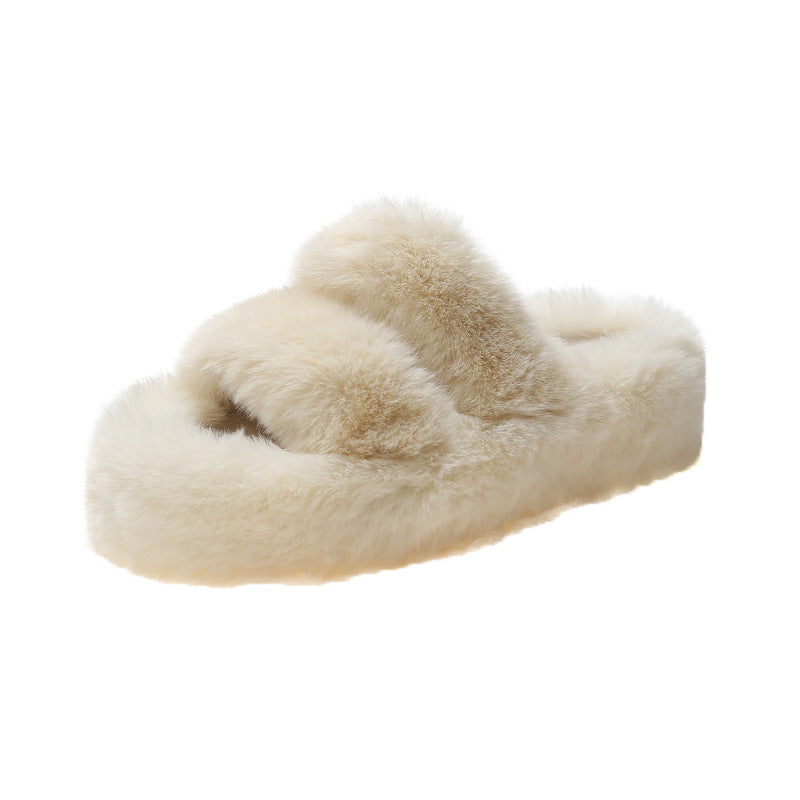 Faux Fur Bedroom Slippers with Hollow-Out Design