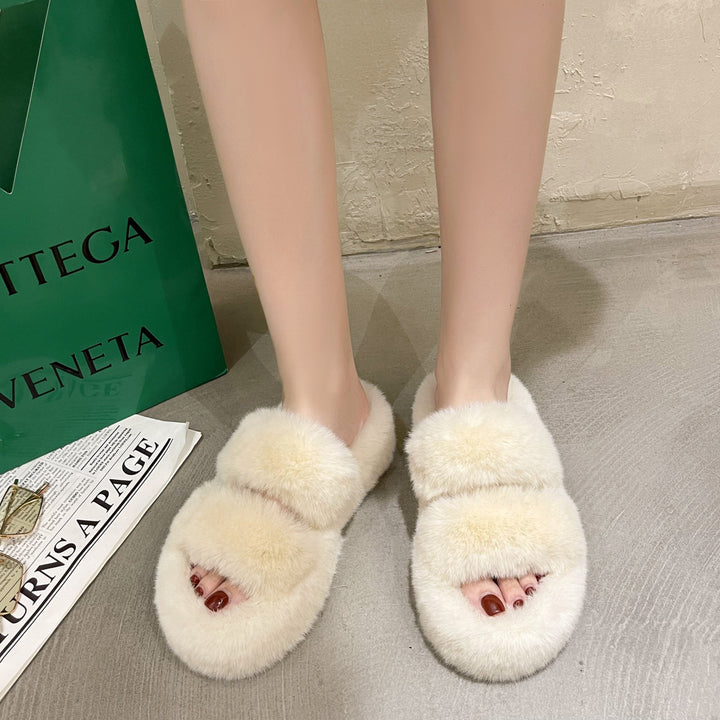 Faux Fur Bedroom Slippers with Hollow-Out Design
