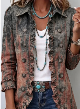 Ruffle Pleated Lapel Blazer, Casual Office Jacket for Women
