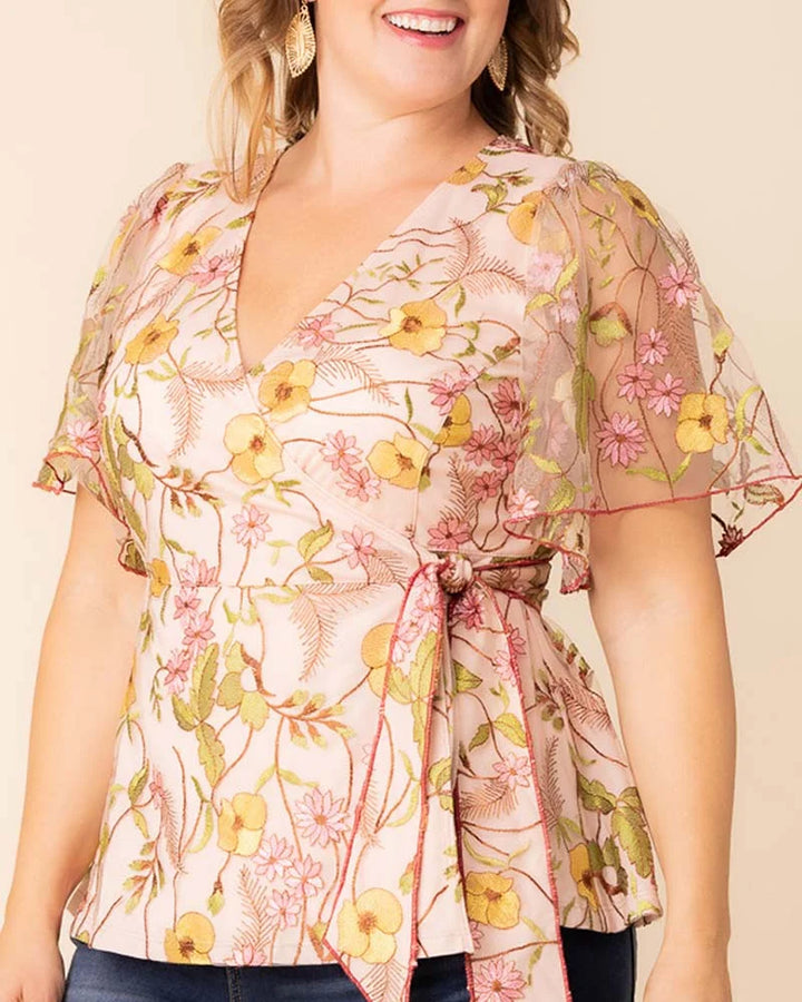 Rosalie Embroidered Wrap Top