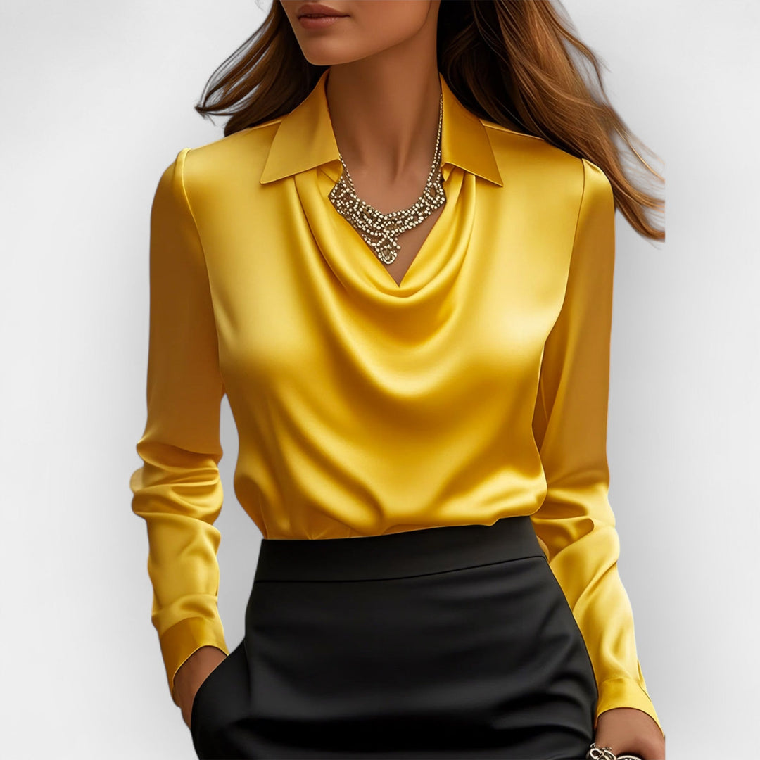 Satin Swing Collar Blouse, Elegant Draped Pullover Top