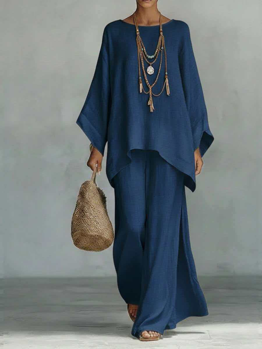 Minimalist 2-Piece Set for Women, Loose Top and Wide-Leg Pants