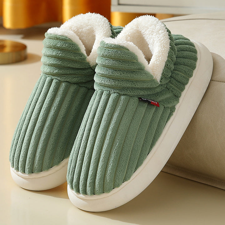 Winter Plush Striped House Slippers, Indoor and Outdoor