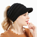 Women's Ponytail Beanie, Soft Knit Messy Bun Winter Hat
