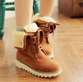 Faux Fur Lace-Up Snow Boots – Flat, Low-Top Winter Boots