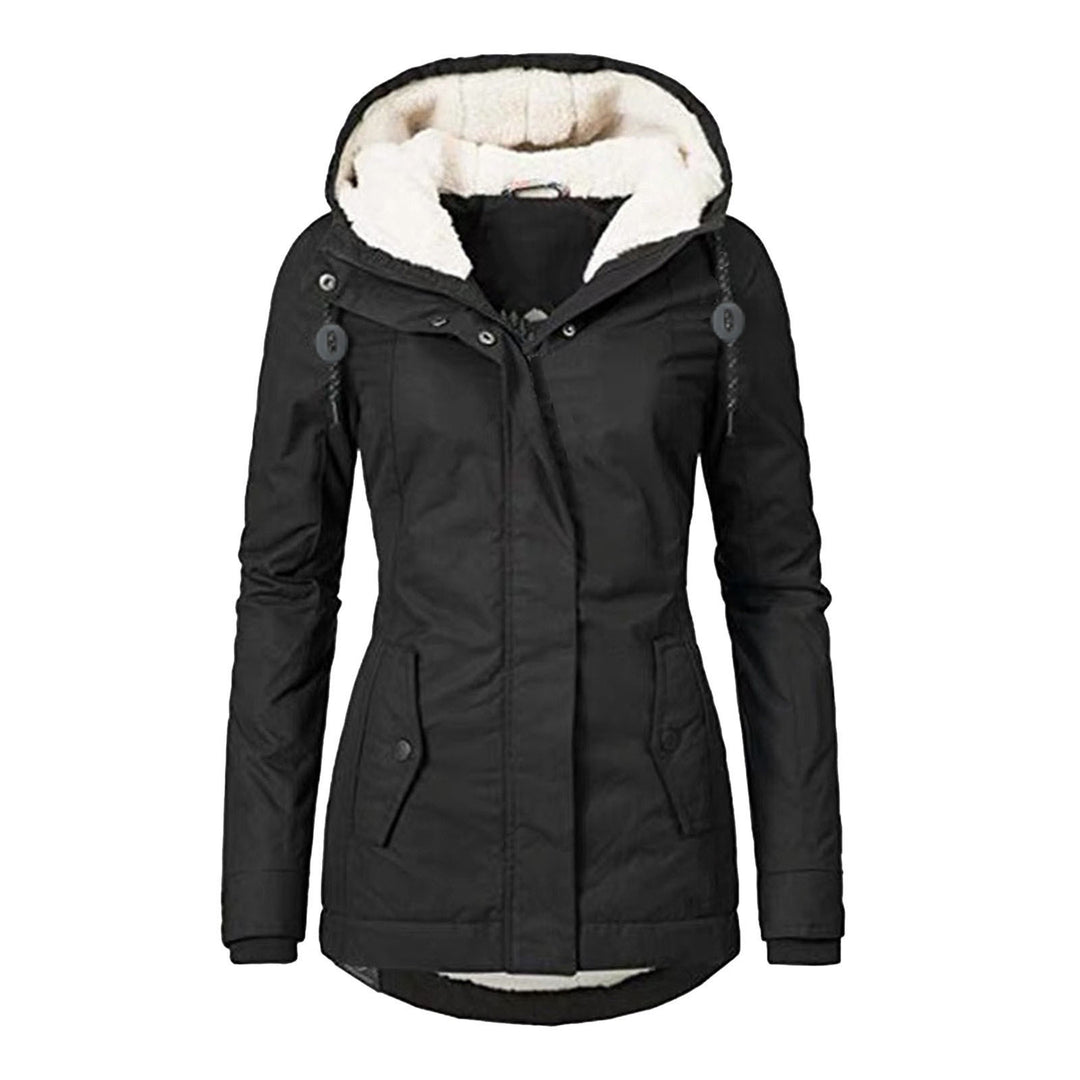 Hooded winter jacket with fleece lining, zip and pockets
