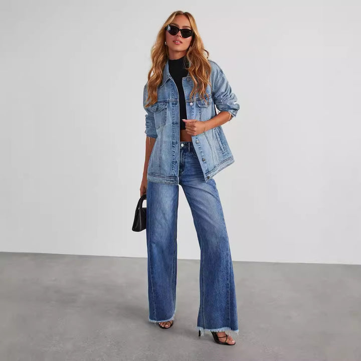 Wide-Leg Jeans with Pockets for Women, High-Waist Slim Straight