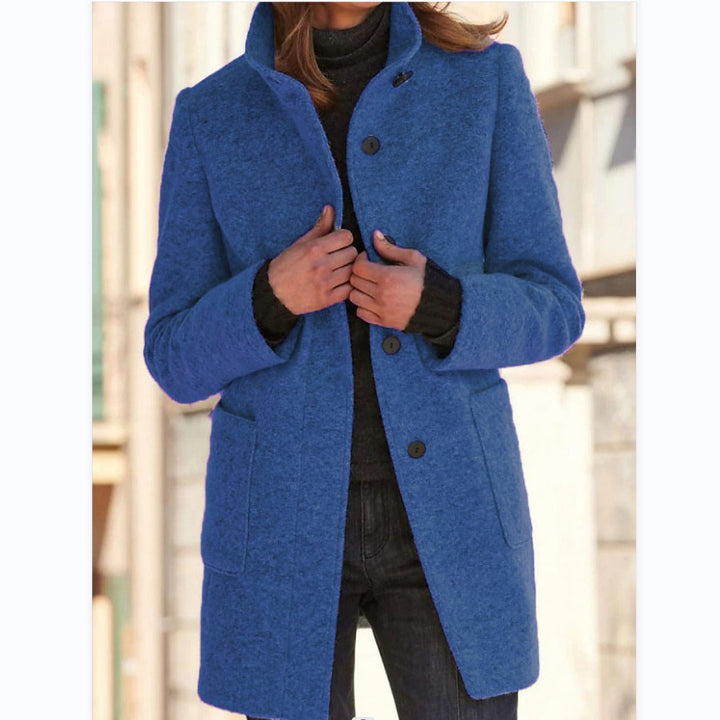 Woman in stand collar button coat