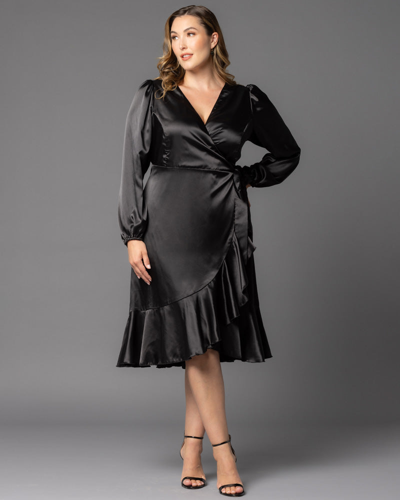 Serena Satin Ruffle Wrap Dress - Sale!