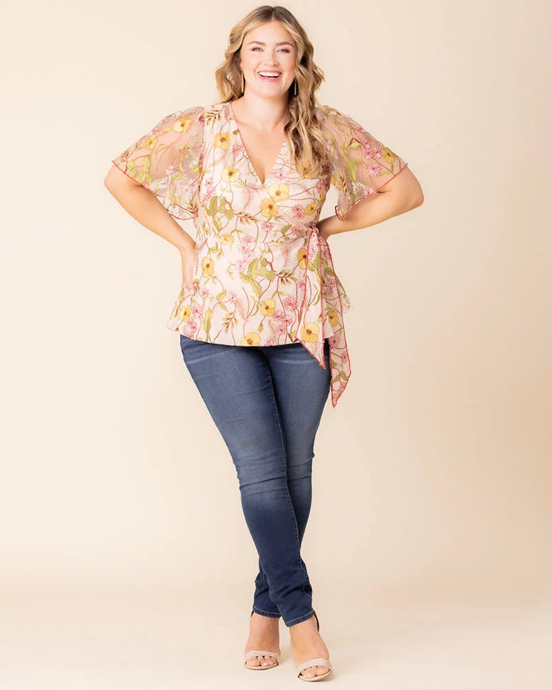 Rosalie Embroidered Wrap Top