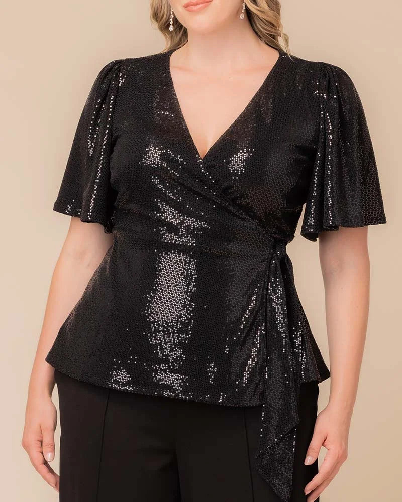 Shimmering Sequin Wrap Top