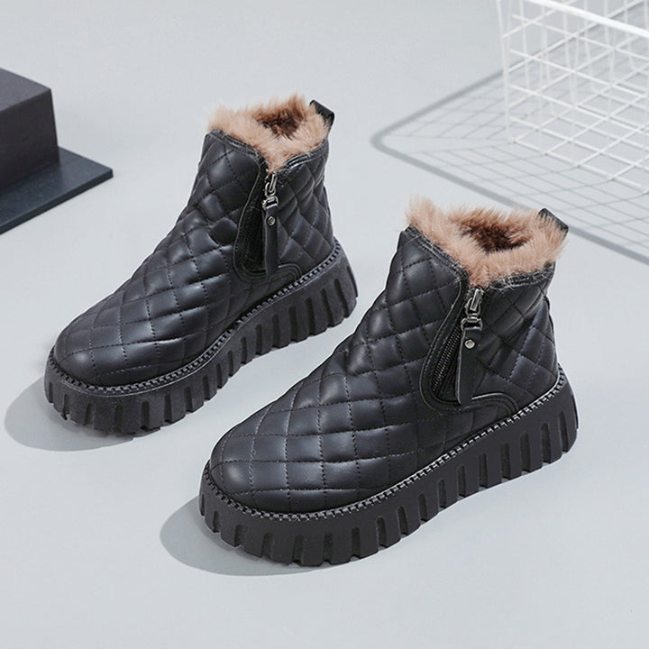 Plaid Platform Ankle Boots for Women, Plush-Lined Snow Boots