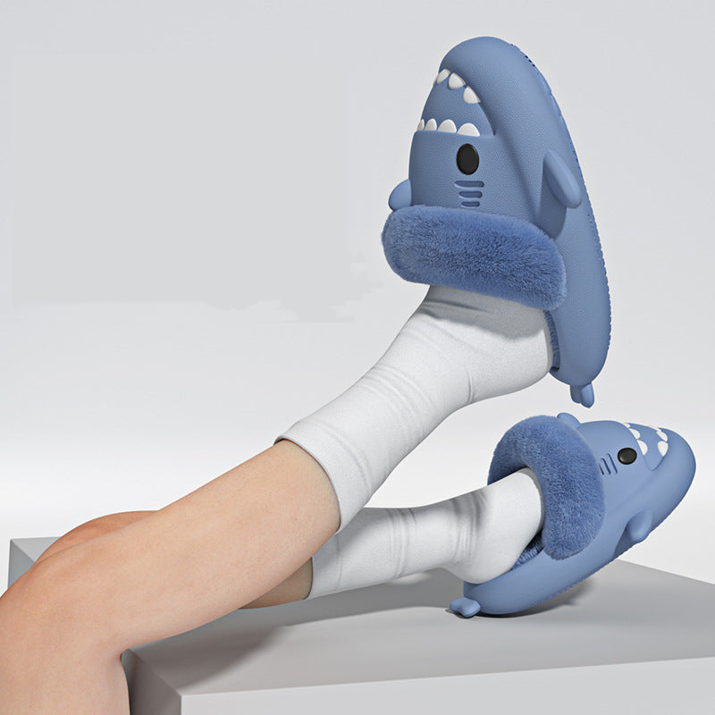 Winter Shark Slippers, Warm Fuzzy House Shoes for Women