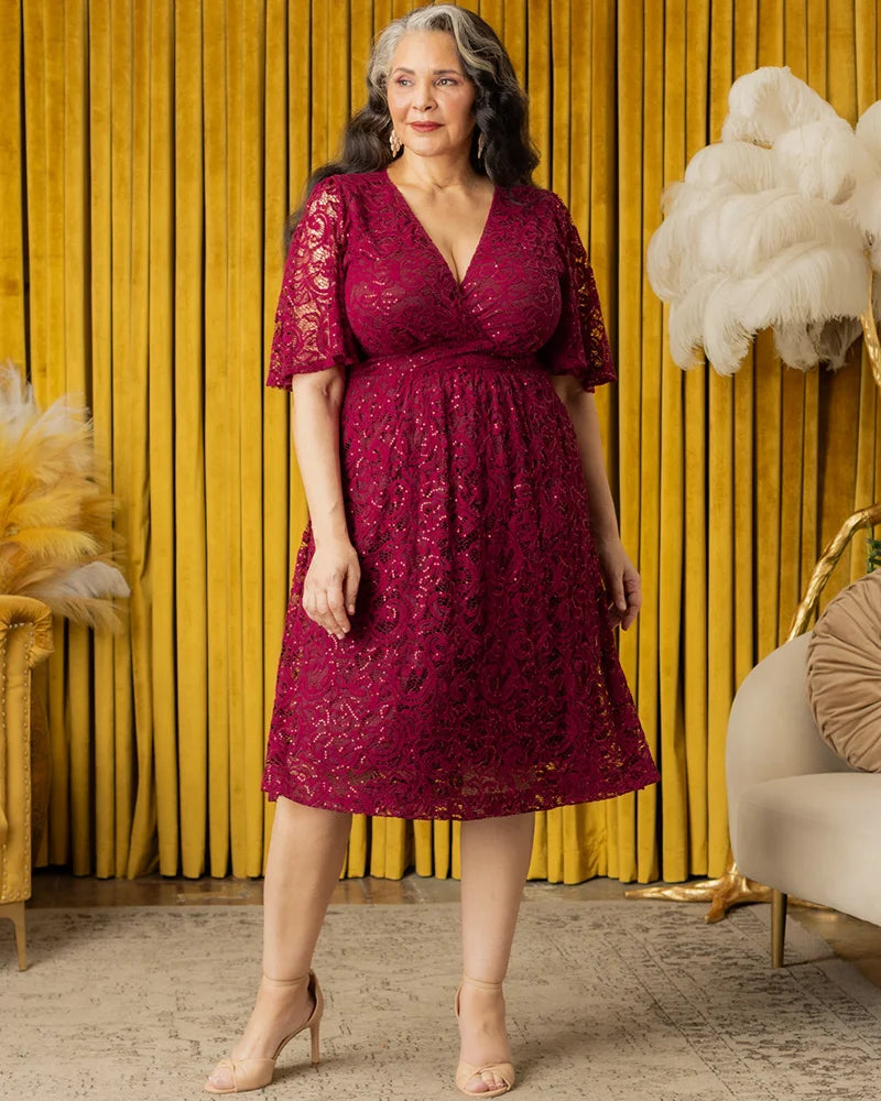 Starry Sequined Lace Cocktail Dress