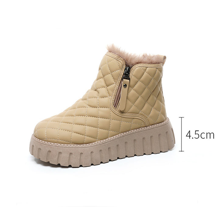 Plaid Platform Ankle Boots for Women, Plush-Lined Snow Boots