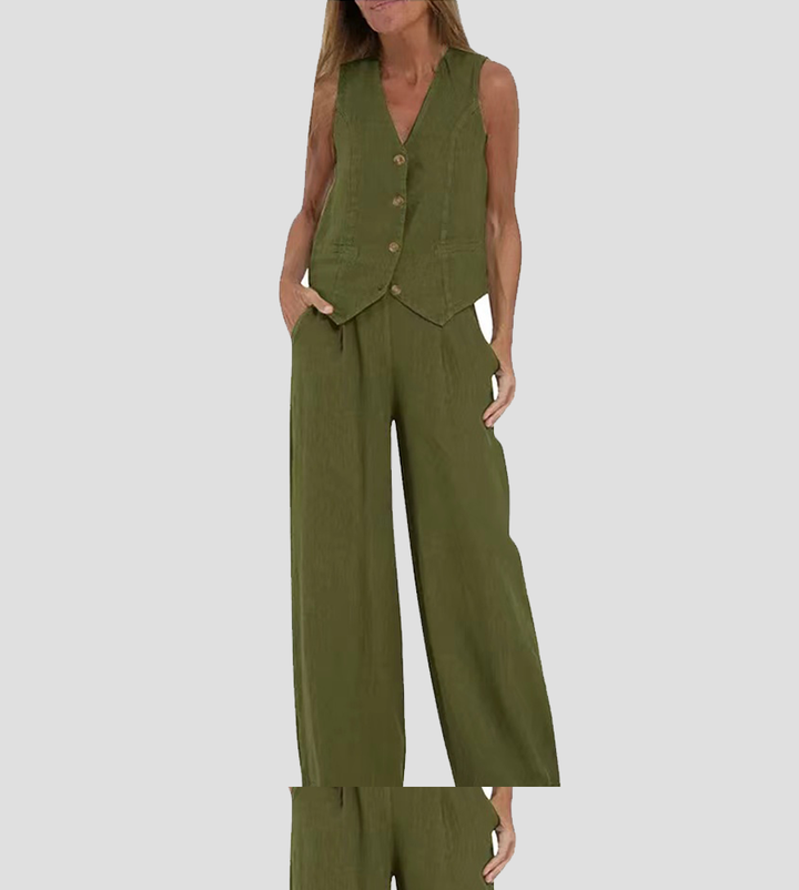 Seraphina  Co-ord Set Elegant Two-Piece With Waistcoat &amp; Pants Wide-Leg
