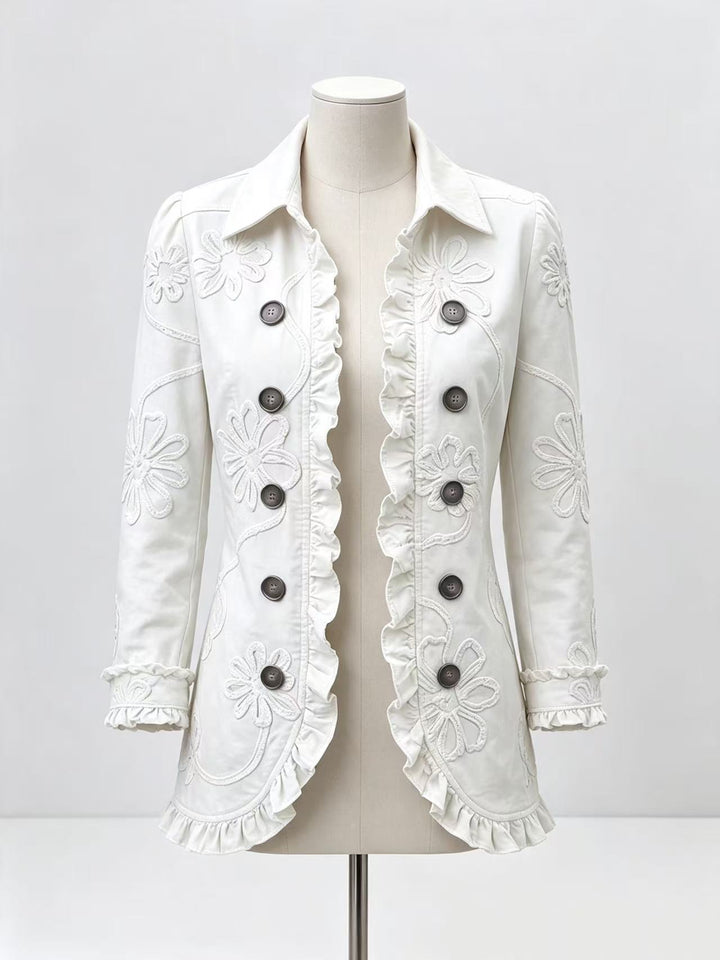 Ruffle Pleated Lapel Blazer, Casual Office Jacket for Women