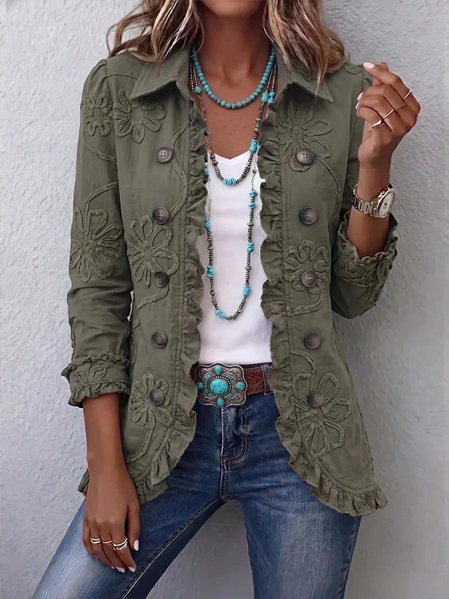 Ruffle Pleated Lapel Blazer, Casual Office Jacket for Women