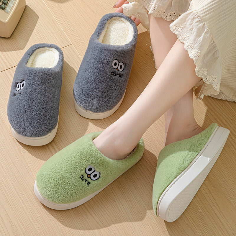 Big-Eyes Cartoon Slippers, Non-Slip Plush for Couples