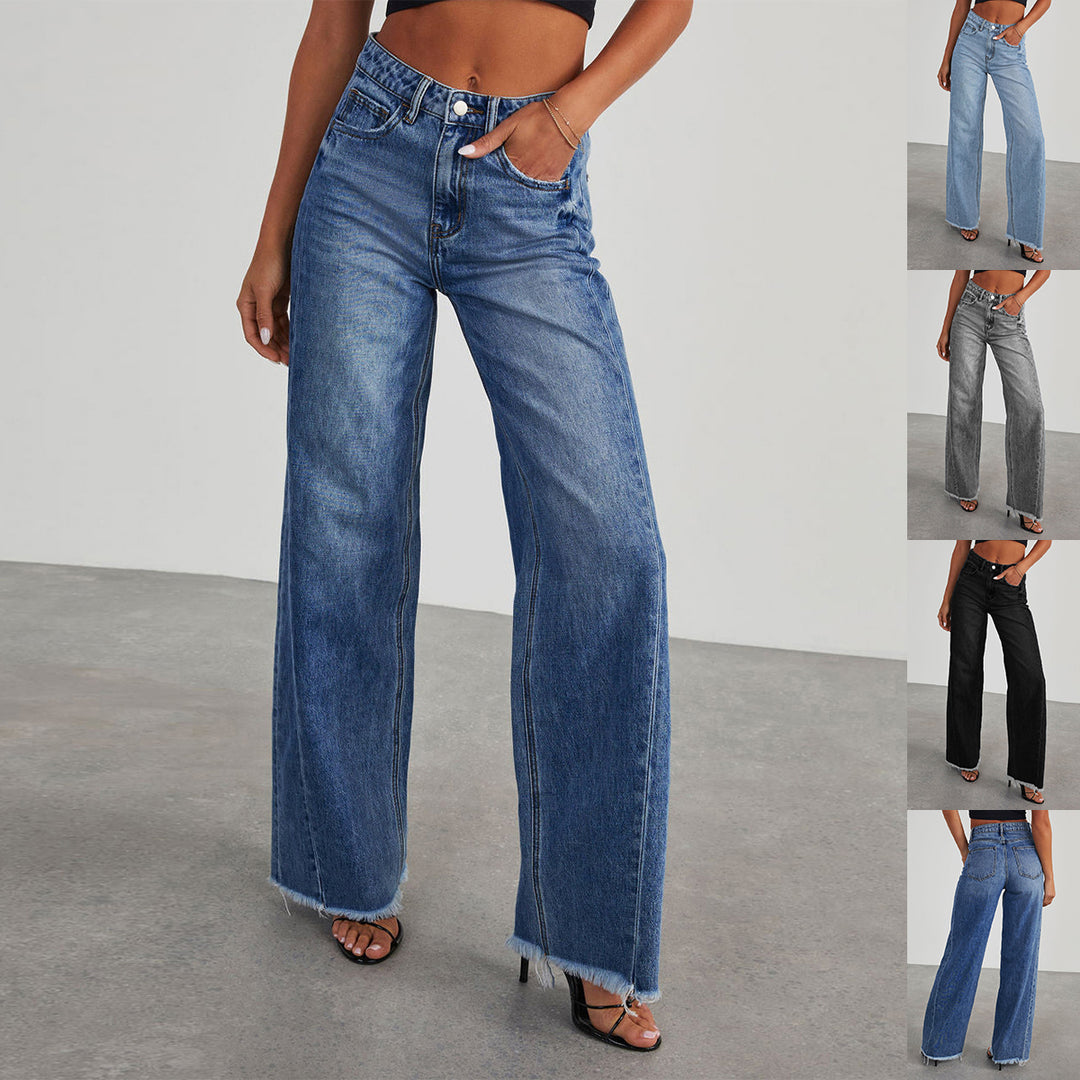 Wide-Leg Jeans with Pockets for Women, High-Waist Slim Straight