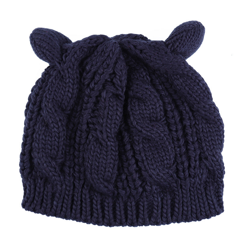 Hand-Knit Cat Ear Beanie, Cute and Warm Winter Hat