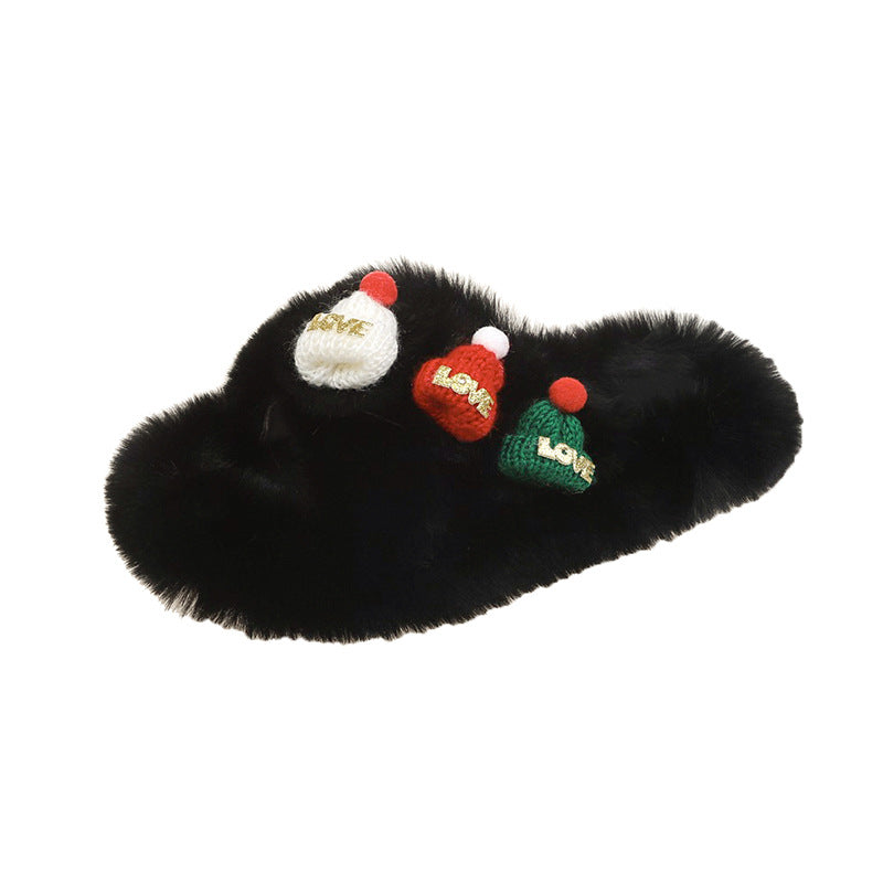 Christmas Hat Fluffy Slippers, Warm Toe-Covering Style