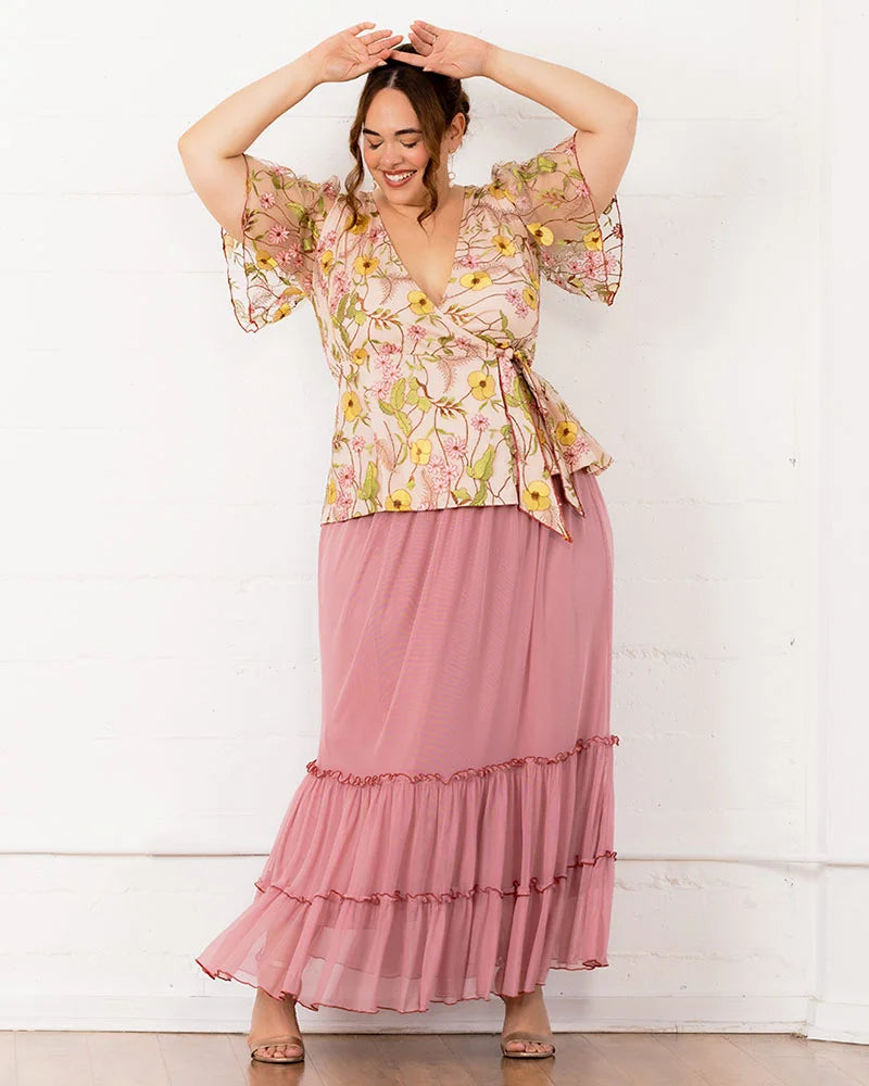 Rosalie Embroidered Wrap Top