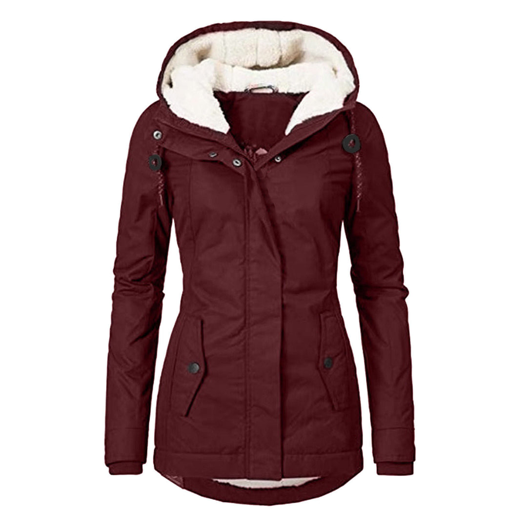 Hooded winter jacket with fleece lining, zip and pockets
