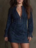 Layla  Blue Suede Mini Dress with Lace