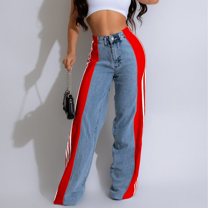 High waisted wide leg jeans with a bold side stripe and stretch