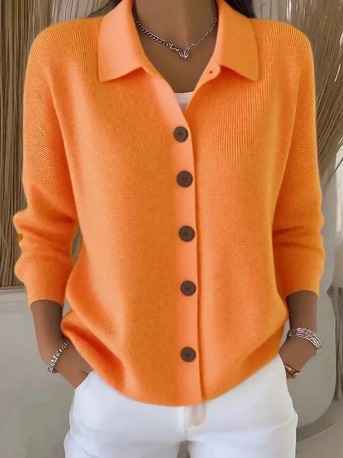 Knitted Lapel Cardigan, Button-Front Long Sleeve Sweater Coat