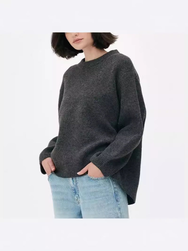 Crew Neck Pullover Sweater with Stretch and Long Sleeves
