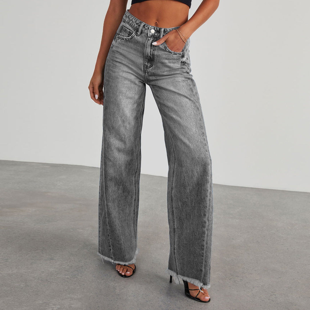 Wide-Leg Jeans with Pockets for Women, High-Waist Slim Straight