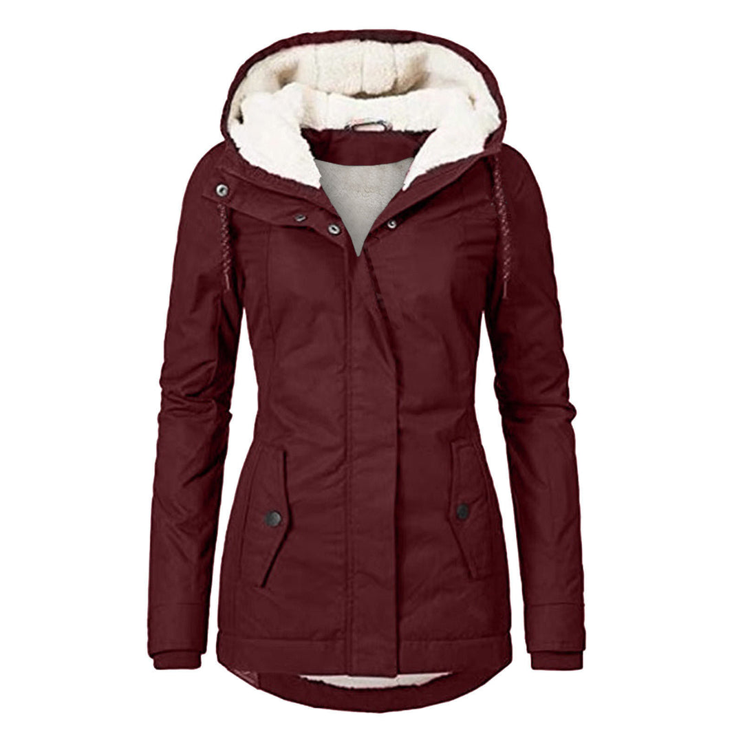Hooded winter jacket with fleece lining, zip and pockets