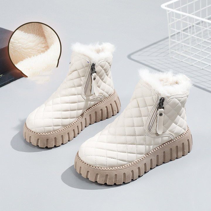 Plaid Platform Ankle Boots for Women, Plush-Lined Snow Boots