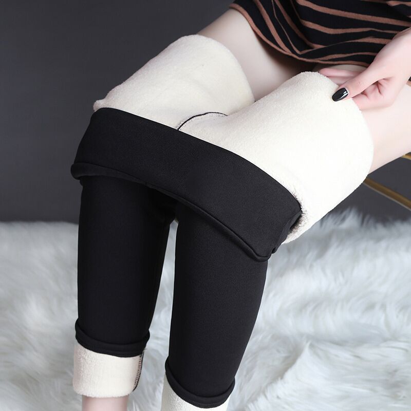 Woman wearing fleece lined leggings