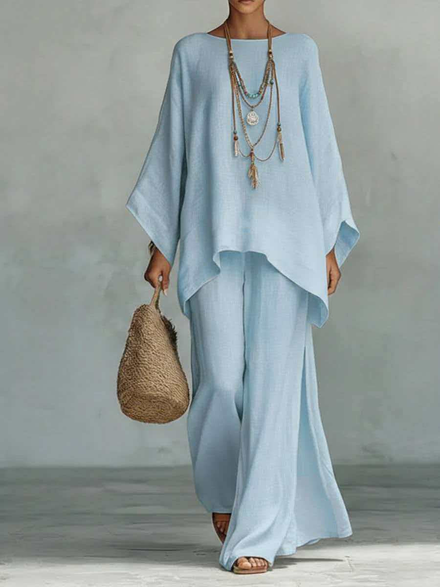 Minimalist 2-Piece Set for Women, Loose Top and Wide-Leg Pants