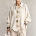 Button-Up Knit Cardigan with Lapel, Loose Fit Long Sleeve