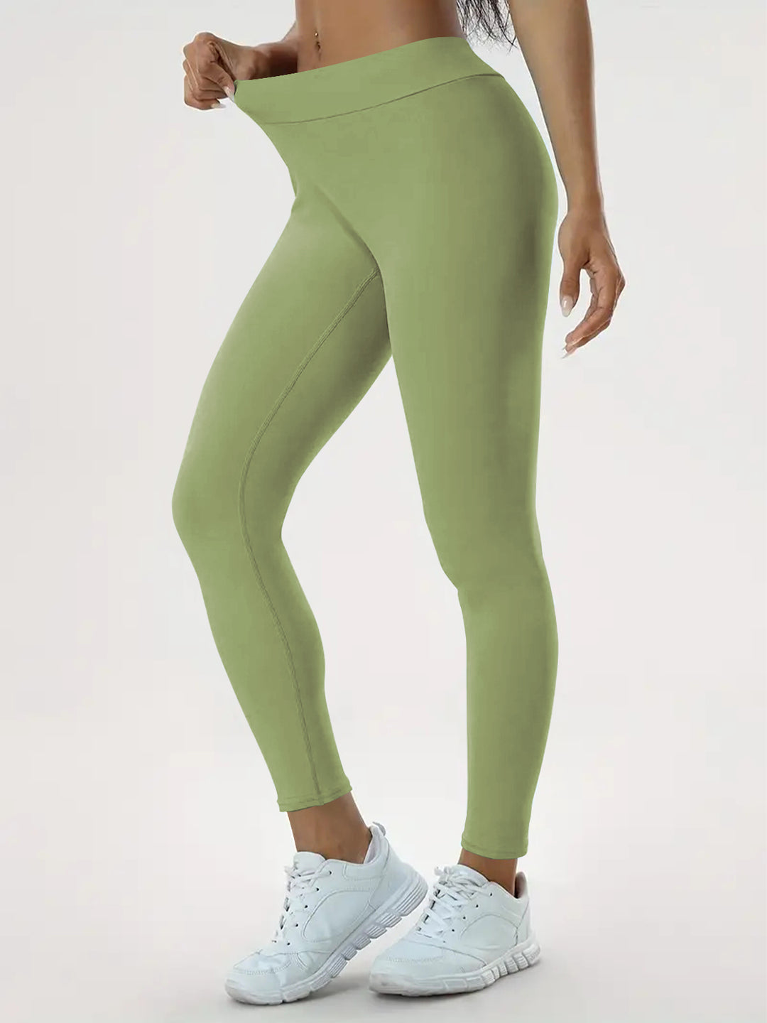 Woman in high-waisted scrunch leggings